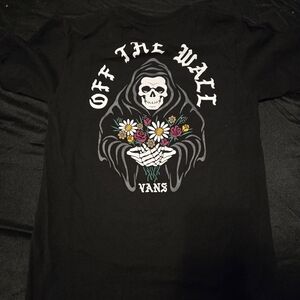 Vans Black Graphic Tee with Skeleton and Flowers
